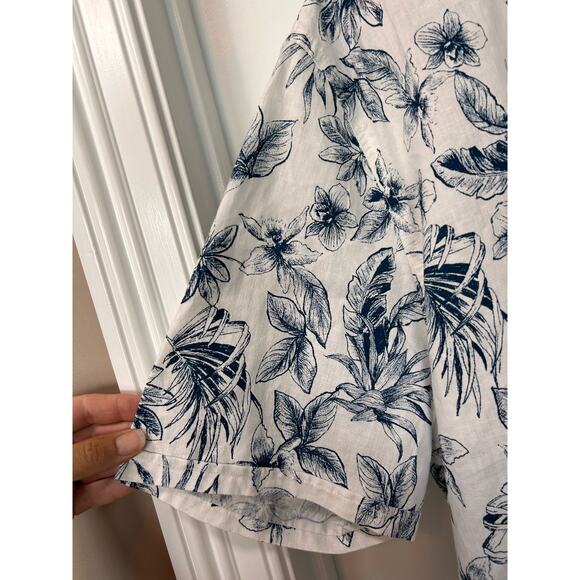 Onia Men's Floral Print Linen Button-Up Shirt Vacation White Blue Size‎ XXL - Picture 5 of 10